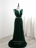 vigocouture-Green Velvet Prom Dresses Plunging V-Neck Formal Dresses 21321-Prom Dresses-vigocouture-Green-US2-