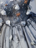 vigocouture-Grey 3D Flower Homecoming Dresses Strapless Dama Dresses hc080-Prom Dresses-vigocouture-