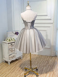 vigocouture-Grey 3D Flower Homecoming Dresses Strapless Dama Dresses hc097-Prom Dresses-vigocouture-