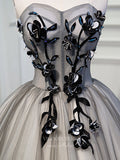 vigocouture-Grey 3D Flower Homecoming Dresses Strapless Dama Dresses hc097-Prom Dresses-vigocouture-