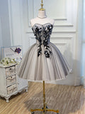 Grey 3D Flower  Homecoming Dresses Strapless Dama Dresses hc097