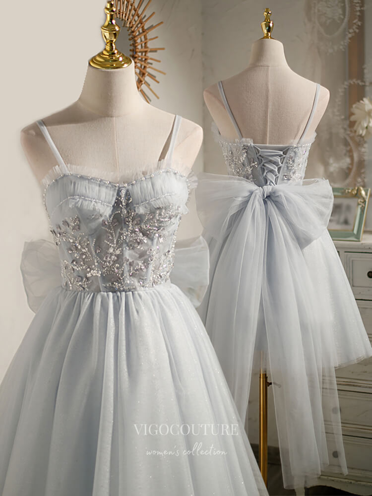 vigocouture-Grey Beaded Homecoming Dresses Spaghetti Strap Dama Dresses hc138-Prom Dresses-vigocouture-