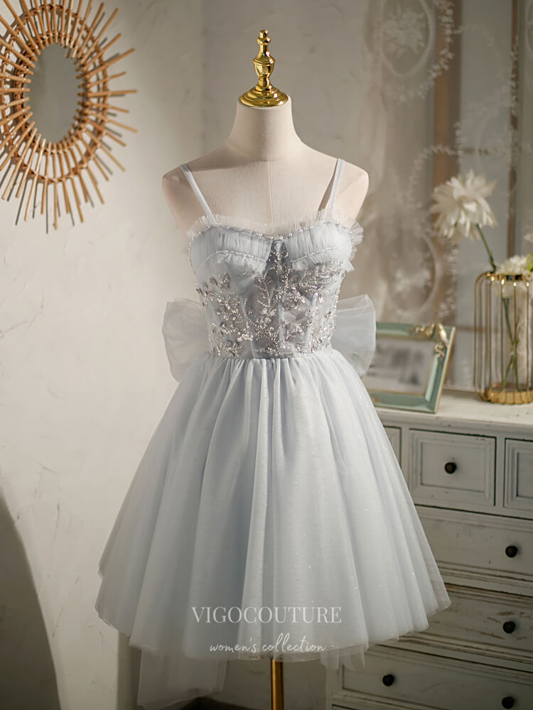 vigocouture-Grey Beaded Homecoming Dresses Spaghetti Strap Dama Dresses hc138-Prom Dresses-vigocouture-Grey-US2-