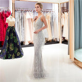vigocouture-Grey Beaded Mermaid Prom Dress 20293-Prom Dresses-vigocouture-