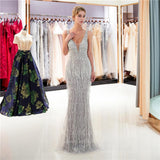 vigocouture-Grey Beaded Mermaid Prom Dress 20293-Prom Dresses-vigocouture-