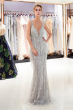 vigocouture-Grey Beaded Mermaid Prom Dress 20293-Prom Dresses-vigocouture-Grey-US2-