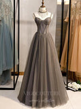 vigocouture-Grey Beaded Prom Dress 2022 Spaghetti Strap Formal Dress 20554-Prom Dresses-vigocouture-Grey-US2-