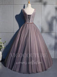 vigocouture-Grey Beaded Quinceañera Dresses V-Neck Ball Gown 20448-Prom Dresses-vigocouture-