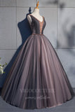 vigocouture-Grey Beaded Quinceañera Dresses V-Neck Ball Gown 20448-Prom Dresses-vigocouture-