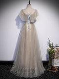 vigocouture-Grey Beaded Tulle Lace Applique Prom Dress 20895-Prom Dresses-vigocouture-