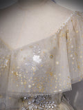 vigocouture-Grey Beaded Tulle Lace Applique Prom Dress 20895-Prom Dresses-vigocouture-