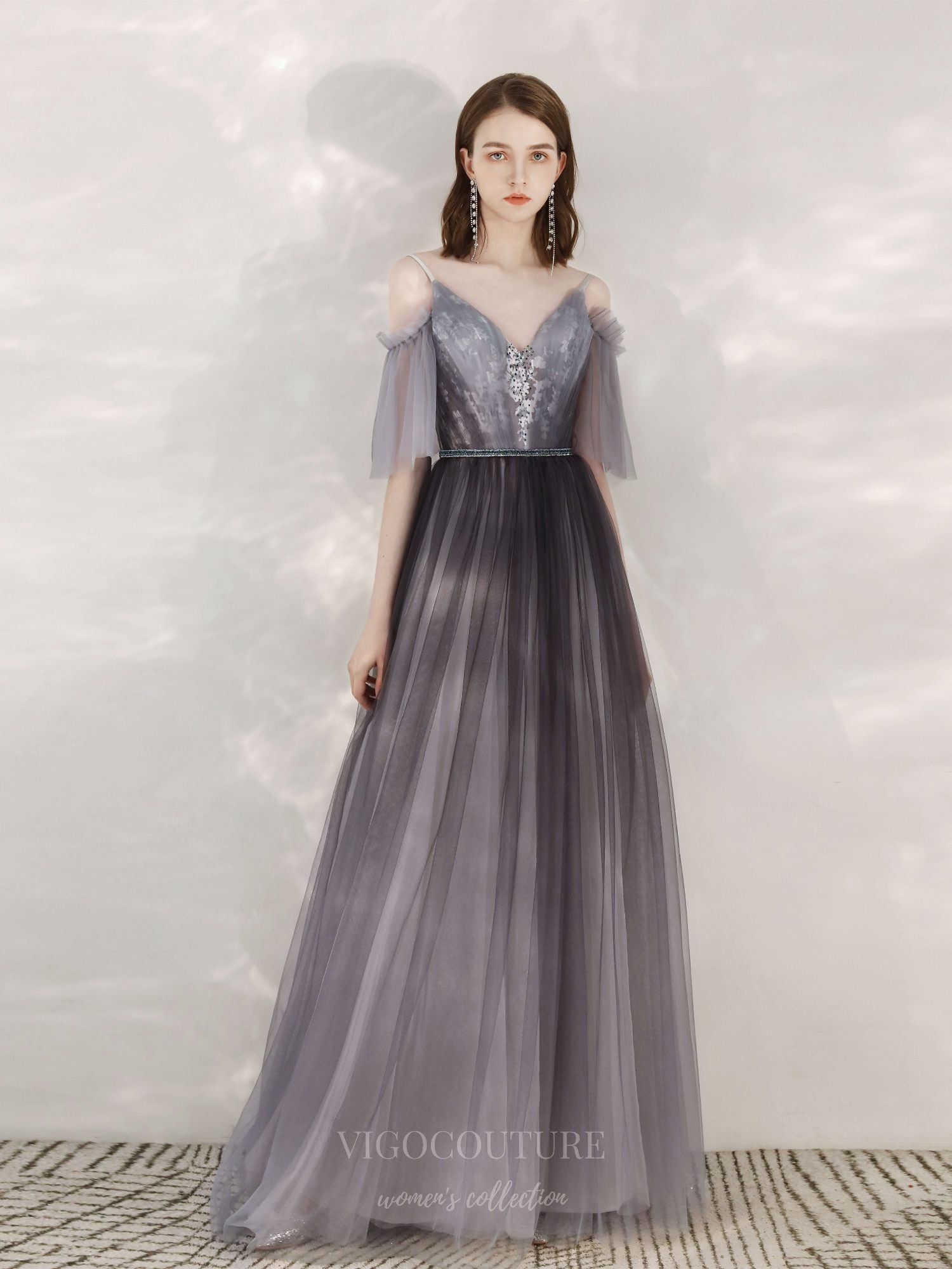 vigocouture-Grey Spaghetti Strap Prom Dress 20696-Prom Dresses-vigocouture-Grey-US2-