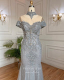 Grey Sparkly Beaded Evening Gowns Mermaid Pageant Dress 22092-Prom Dresses-vigocouture-Grey-US2-vigocouture