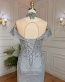 Grey Sparkly Beaded Evening Gowns Mermaid Pageant Dress 22092-Prom Dresses-vigocouture-Grey-US2-vigocouture