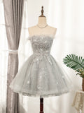 vigocouture-Grey Sparkly Beaded Homecoming Dresses Strapless Dama Dresses hc104-Prom Dresses-vigocouture-Grey-US2-
