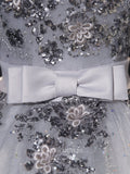 vigocouture-Grey Sparkly Tulle Quinceanera Dresses Lace Applique Sweet 16 Dresses 21418-Prom Dresses-vigocouture-