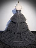 vigocouture-Grey Tiered Quinceanera Dresses Spaghetti Strap Sweet 16 Dresses 20908-Prom Dresses-vigocouture-