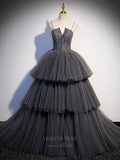 vigocouture-Grey Tiered Quinceanera Dresses Spaghetti Strap Sweet 16 Dresses 20908-Prom Dresses-vigocouture-Grey-Custom Size-
