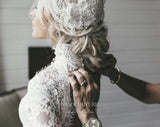 vigocouture-High Neck Boho Wedding Dresses Lace Bohemian Wedding Dresses W0016-Wedding Dresses-vigocouture-