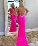 vigocouture-Hot Pink Mermaid Beaded Prom Dress 20996-Prom Dresses-vigocouture-Hot Pink-US2-