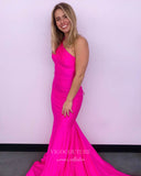 Hot Pink Mermaid Satin Prom Dresses One Sshoulder Evening Dress 21948-Prom Dresses-vigocouture-Hot Pink-US2-vigocouture