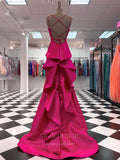 vigocouture-Hot Pink Spaghetti Strap Mermaid Prom Dress 20949-Prom Dresses-vigocouture-
