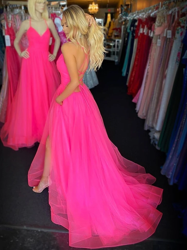 vigocouture-Hot Pink Tulle Prom Dress 20390-Prom Dresses-vigocouture-