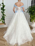 vigocouture-Ivory 3D Flower Prom Dresses Off the Shoulder Evening Dress 21711-Prom Dresses-vigocouture-