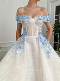 vigocouture-Ivory 3D Flower Prom Dresses Off the Shoulder Evening Dress 21711-Prom Dresses-vigocouture-