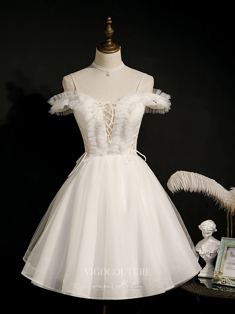vigocouture-Ivory Beaded Homecoming Dresses Off the Shoulder Dama Dresses hc120-Prom Dresses-vigocouture-Ivory-US2-