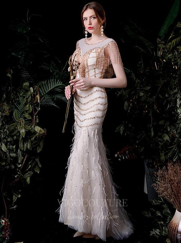 vigocouture-Ivory Beaded Mermaid Prom Dress 20272-Prom Dresses-vigocouture-Ivory-US2-