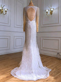 vigocouture-Ivory Beaded Mermaid Prom Dresses Long Sleeve Formal Dresses 21233-Prom Dresses-vigocouture-