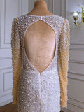 vigocouture-Ivory Beaded Mermaid Prom Dresses Long Sleeve Formal Dresses 21233-Prom Dresses-vigocouture-