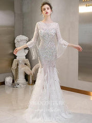 Ivory Feather Beaded Mermaid Prom Dress 20258