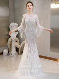 vigocouture-Ivory Feather Beaded Mermaid Prom Dress 20258-Prom Dresses-vigocouture-Ivory-US2-