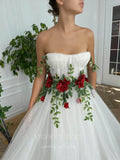 vigocouture-Ivory Floral Spaghetti Strap Prom Dress 20593-Prom Dresses-vigocouture-