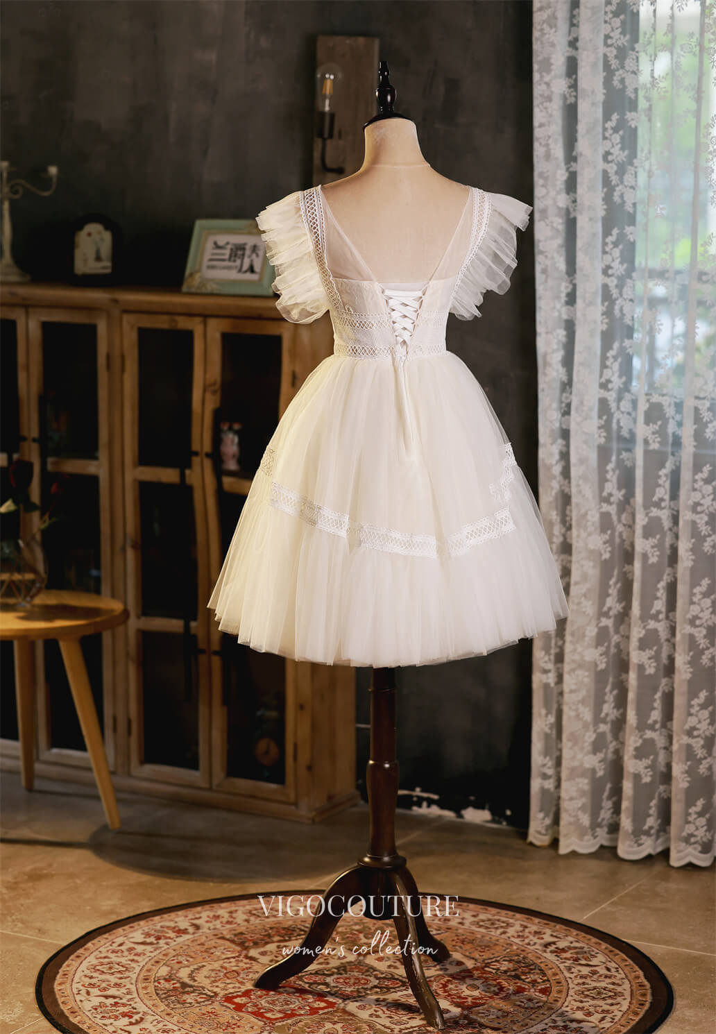 vigocouture-Ivory Lace Applique Homecoming Dresses Cute Graduation Dresses hc148-Prom Dresses-vigocouture-