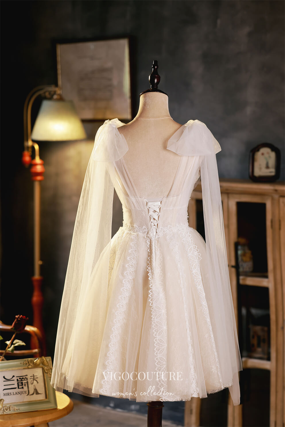 vigocouture-Ivory Lace Applique Homecoming Dresses Cute Graduation Dresses hc153-Prom Dresses-vigocouture-