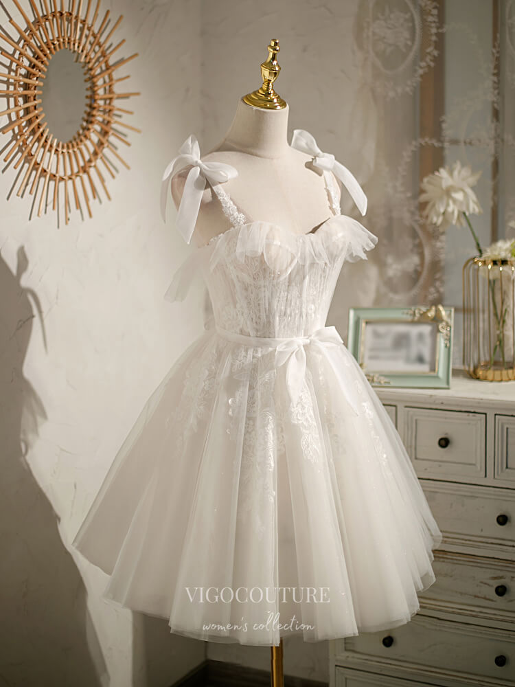vigocouture-Ivory Lace Applique Homecoming Dresses Spaghetti Strap Dama Dresses hc141-Prom Dresses-vigocouture-