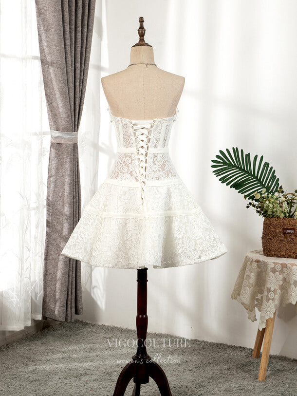 vigocouture-Ivory Lace Applique Homecoming Dresses Strapless Dama Dresses hc106-Prom Dresses-vigocouture-