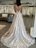 Ivory Lace Applique Wedding Dresses Spaghetti Strap Bridal Gown W0094-Wedding Dresses-vigocouture-Ivory-US2-vigocouture