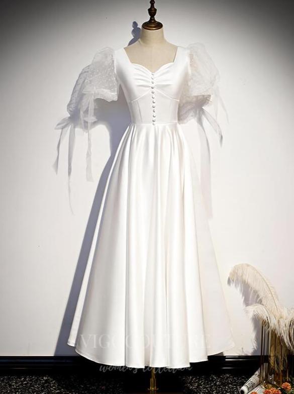 vigocouture-Ivory Maxi Prom Dress 2022 Puffed Sleeve Evening Gown 20537-Prom Dresses-vigocouture-Ivory-US2-
