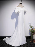 vigocouture-Ivory Mermaid Off the Shoulder Puffed Sleeve Satin Prom Dress 20873-Prom Dresses-vigocouture-Ivory-Custom Size-