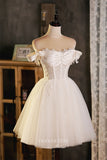 vigocouture-Ivory Off the Shoulder Homecoming Dresses Cute Graduation Dresses hc150-Prom Dresses-vigocouture-