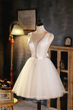 vigocouture-Ivory Plunging V-Neck Homecoming Dresses Cute Graduation Dresses hc151-Prom Dresses-vigocouture-