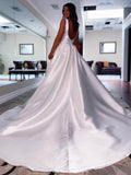 vigocouture-Ivory Plunging V-Neck Satin Wedding Dresses w0011-Wedding Dresses-vigocouture-