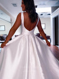 vigocouture-Ivory Plunging V-Neck Satin Wedding Dresses w0011-Wedding Dresses-vigocouture-