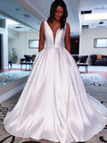 vigocouture-Ivory Plunging V-Neck Satin Wedding Dresses w0011-Wedding Dresses-vigocouture-Ivory-US2-