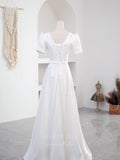 vigocouture-Ivory Puffed Sleeve Prom Dress V-Neck 21006-Prom Dresses-vigocouture-