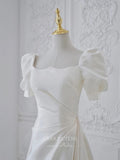 vigocouture-Ivory Puffed Sleeve Satin Wedding Dresses w0013-Wedding Dresses-vigocouture-